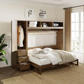 Antique Grey Wooden Murphy Bed with Wardrobe, 3 Drawers and 3 Open Top Shelves Y852547