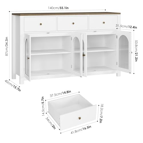 Black 55.1" Wood Buffet Cabinet with 3 Drawers and 4 Doors O487