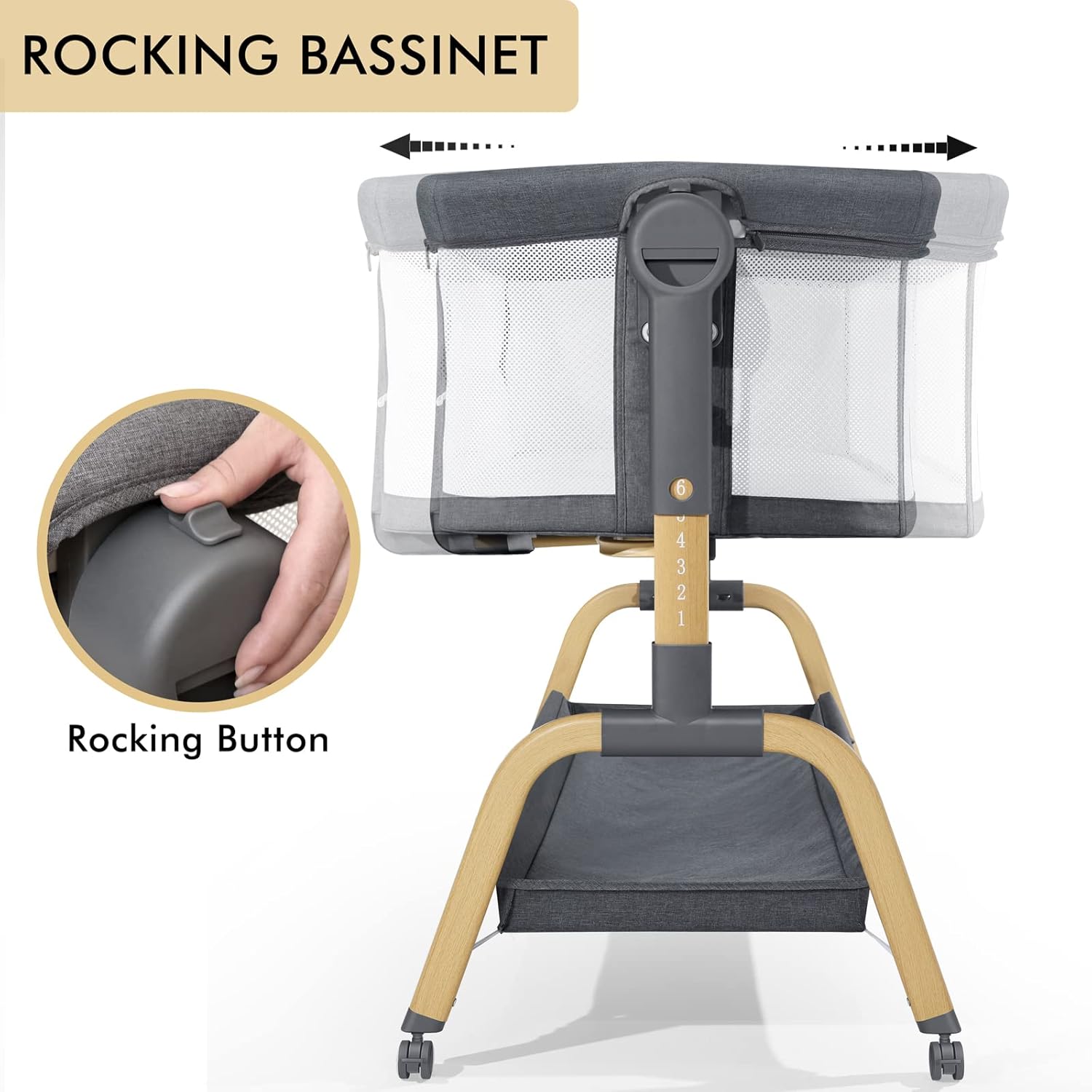 3 in 1 Baby Bassinet with Storage Basket and Wheels T575