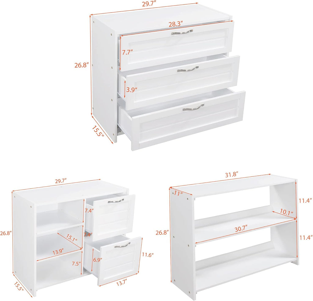 White Twin Low Loft Bed with Slide Storage Cabinets Drawers Shelves L219