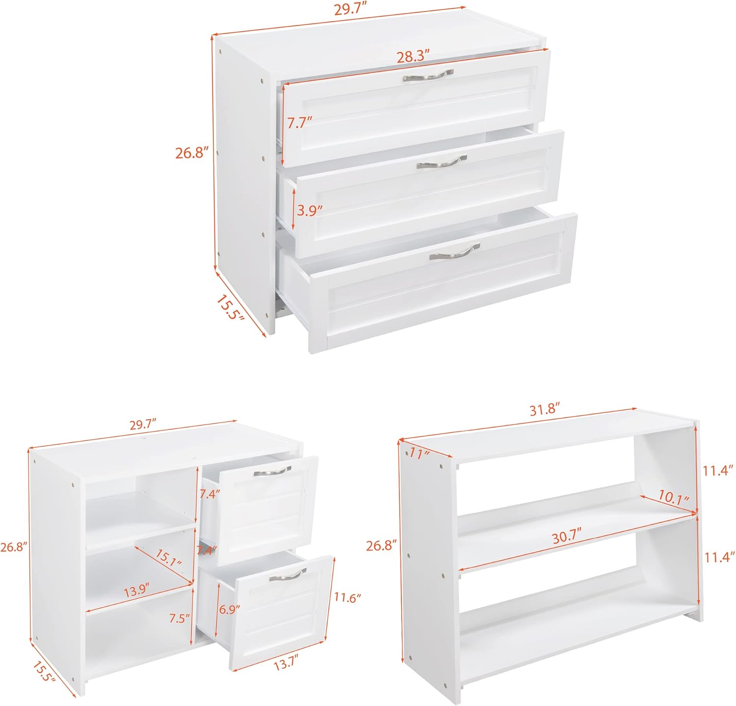 White Twin Low Loft Bed with Slide Storage Cabinets Drawers Shelves L219