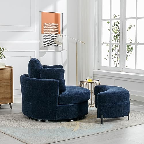 Oversized Swivel Accent Barrel Chair with Storage Ottoman and 4 Pillow, Terracotta Chenille M6680