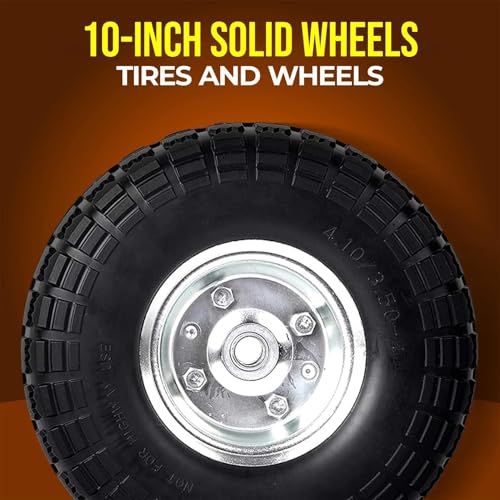 2-Pack 10-Inch Solid Rubber Flat Free Tire Wheels with 5/8" Bearings C802