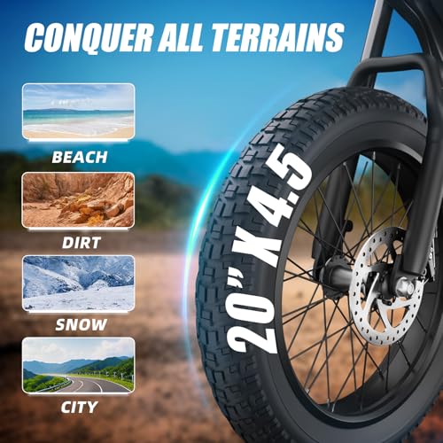 20" Fat Tire Electric Bike with Peak 1200W Motor, 48V 15A Battery, 7-Speed, Dual Disc Brakes K47003