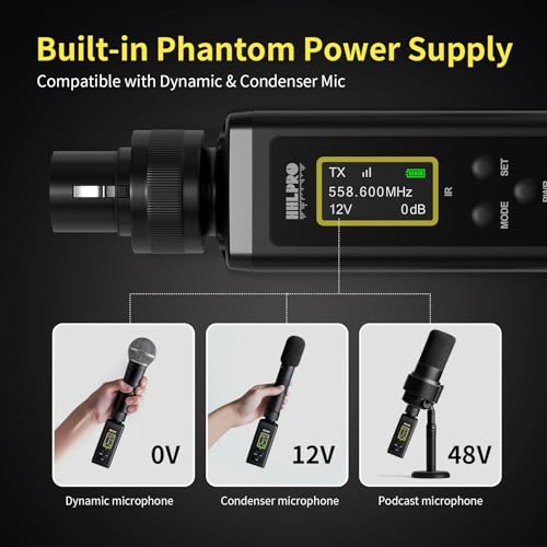 UHF Wireless XLR Transmitter and Receiver with Dual Antennas, Plug-on Wireless Mic Adapter P954737