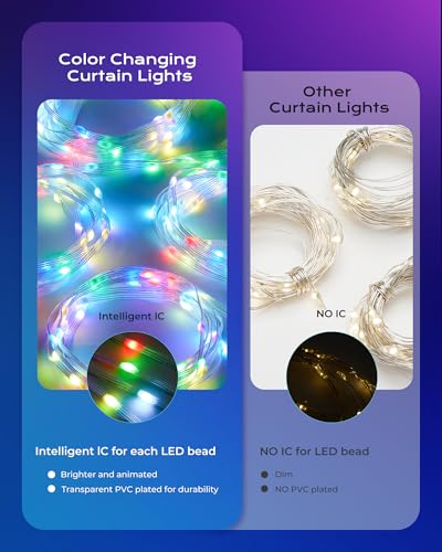 400 RGBIC LED Smart Curtain Fairy Lights, 6.6x6.6ft, IP65 Waterproof F956