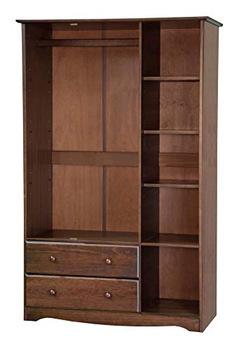 100% Solid Wood Armoire Wardrobe Closet, Java, 4 Small Shelves, 1 Clothing Rod, 2 Drawers N913
