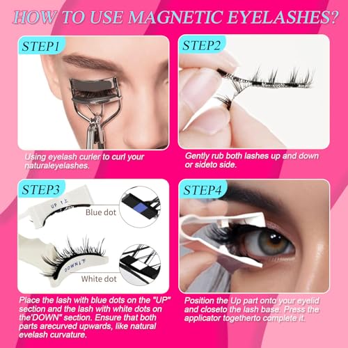 Magnetic Eyelashes with Applicator, Reusable Glue-Free Eyelashes Kit W7548