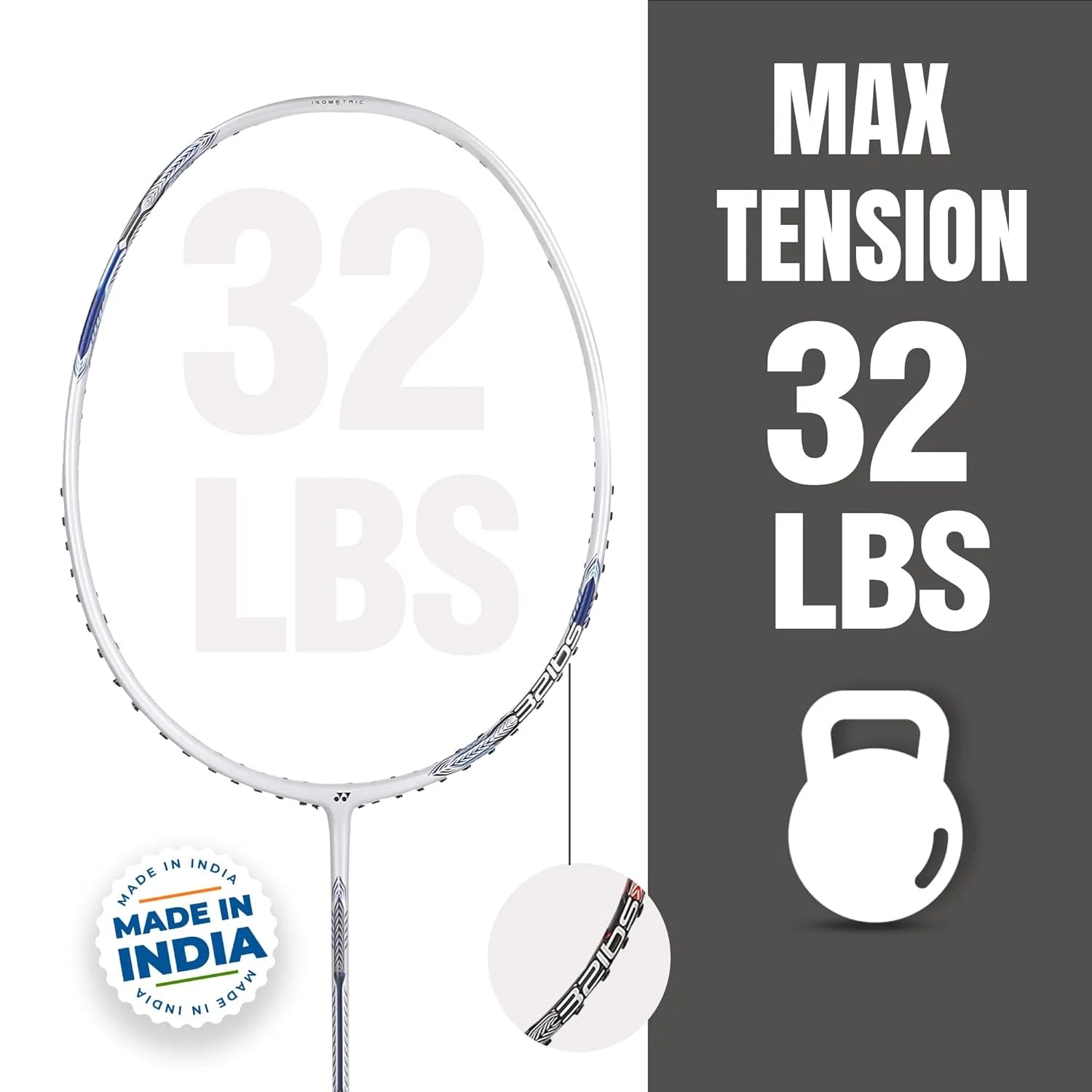 Pearl White Badminton Racquet 4U Y3977