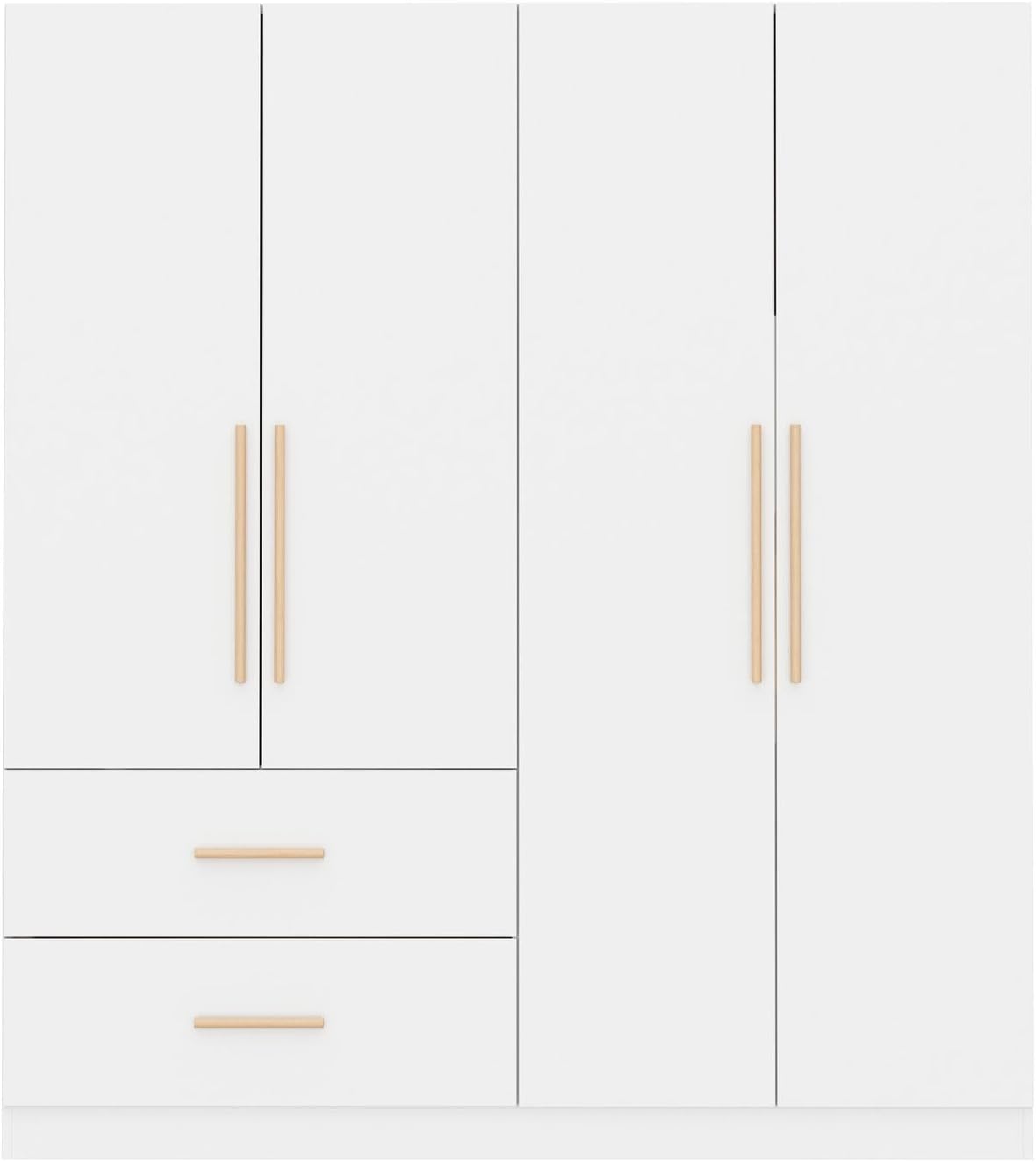 White 4-Door 2-Drawer Wood Wardrobe Armoire O123778