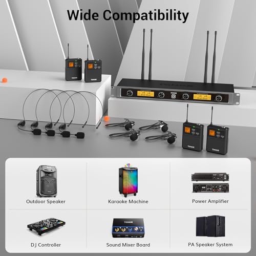 UHF Wireless Microphone System with Headset and Lapel Mics, Bodypack Transmitter, Receiver, 2x15 Channels B37841
