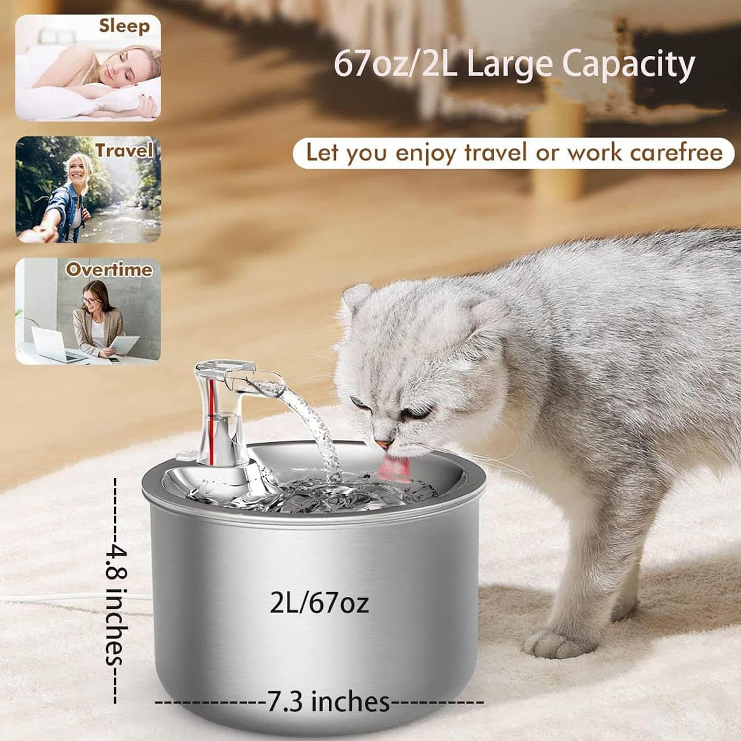 2L/67OZ 304 Stainless Steel Automatic Water Fountain G65262