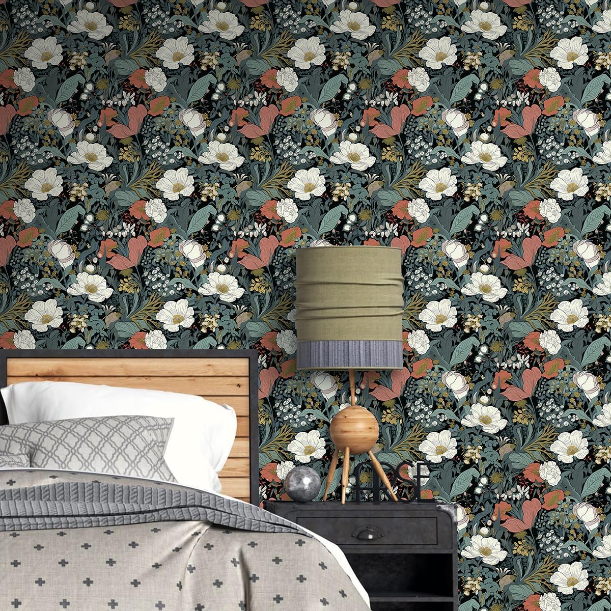 15.7inch x 118.1inch Green Leaf Floral Peel and Stick Wallpaper P977531