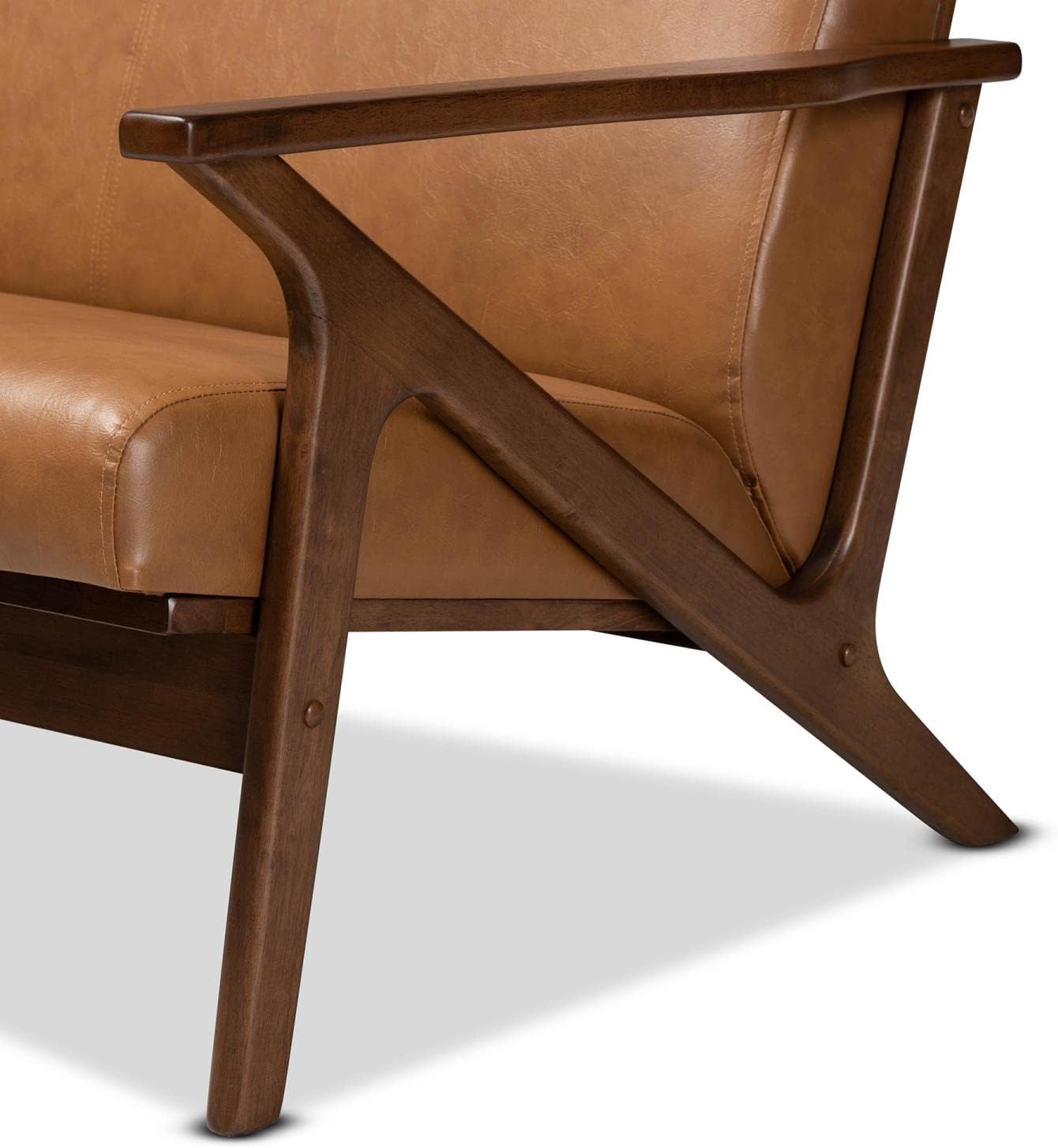Walnut Brown Wood and Tan Faux Leather Loveseat M398