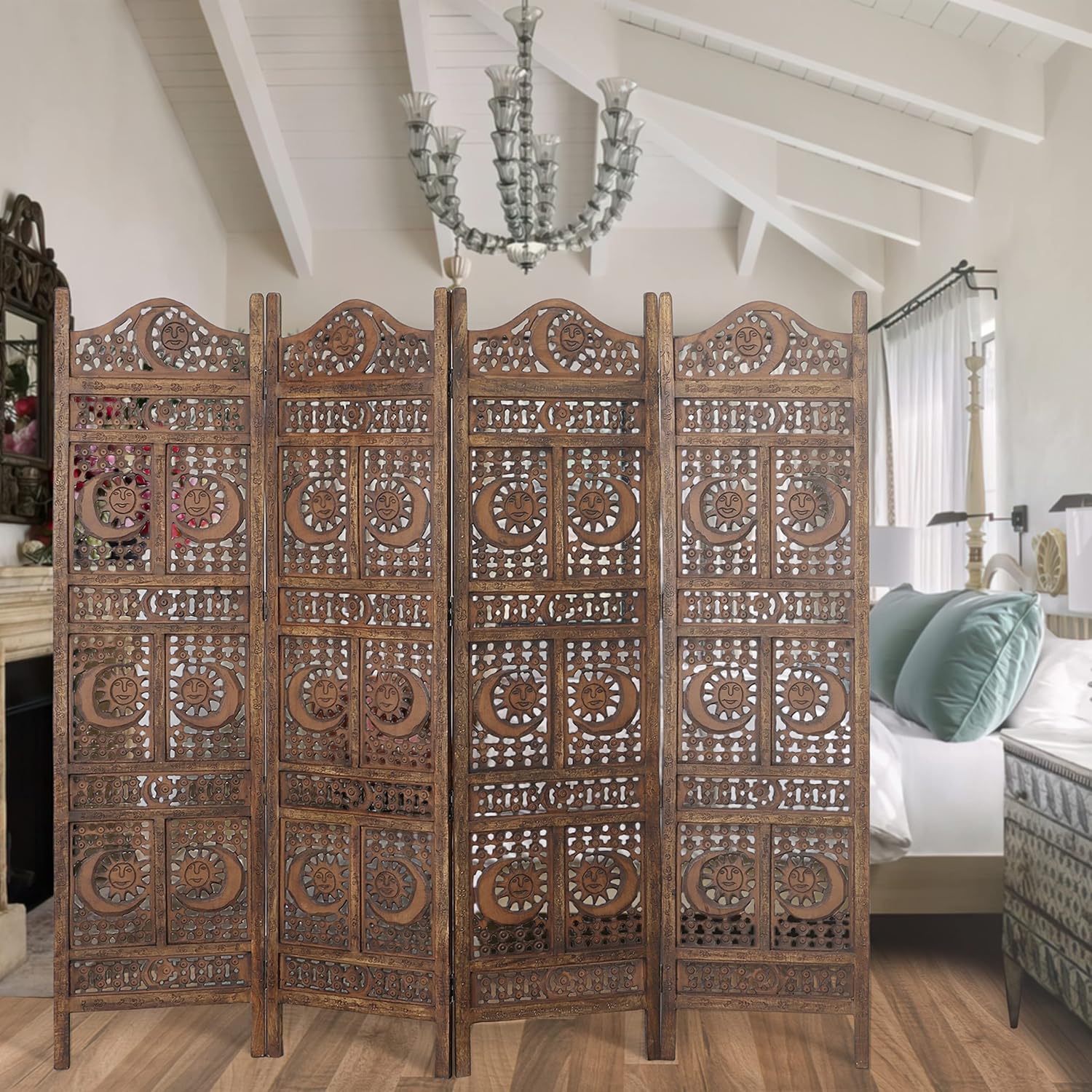 4 Panel Wooden Room Divider V7340