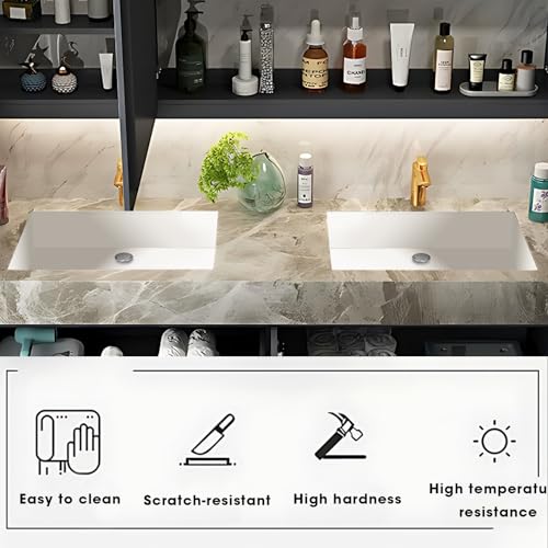 52IN Double Bathroom Vanity with Ceramic Basin Solid Wood Cabinet Door Drawer I529927