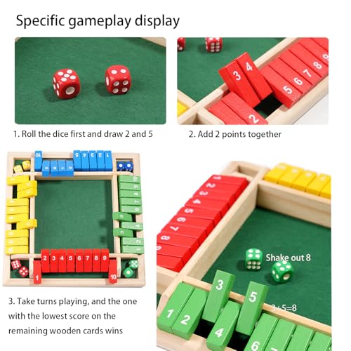 12 Inches 2-4 Player Wooden Shut The Box Dice Game with 8 Dices D1948