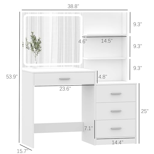 White Makeup Vanity with Lighted Mirror and 4 Drawers H142050