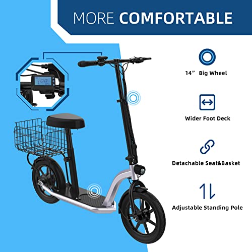 Electric Scooter, 46.6 Mi Long Range, 22 MPH, 650W Motor, 11'' Pneumatic Tires, Dual Suspension, 265lbs MAX Load Q504942