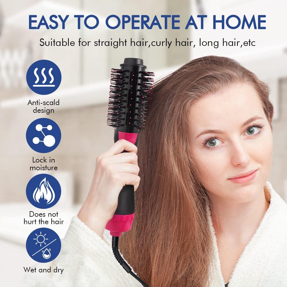 4 in 1 Negative Ion Hot Air Hair Dryer Brush with Hair Clips Massage Comb and Storage Bag K34677