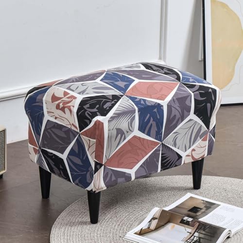 Stretch Ottoman Cover Rectangular Storage Ottoman Slipcover with Non-Slip Elastic Bottom N4147