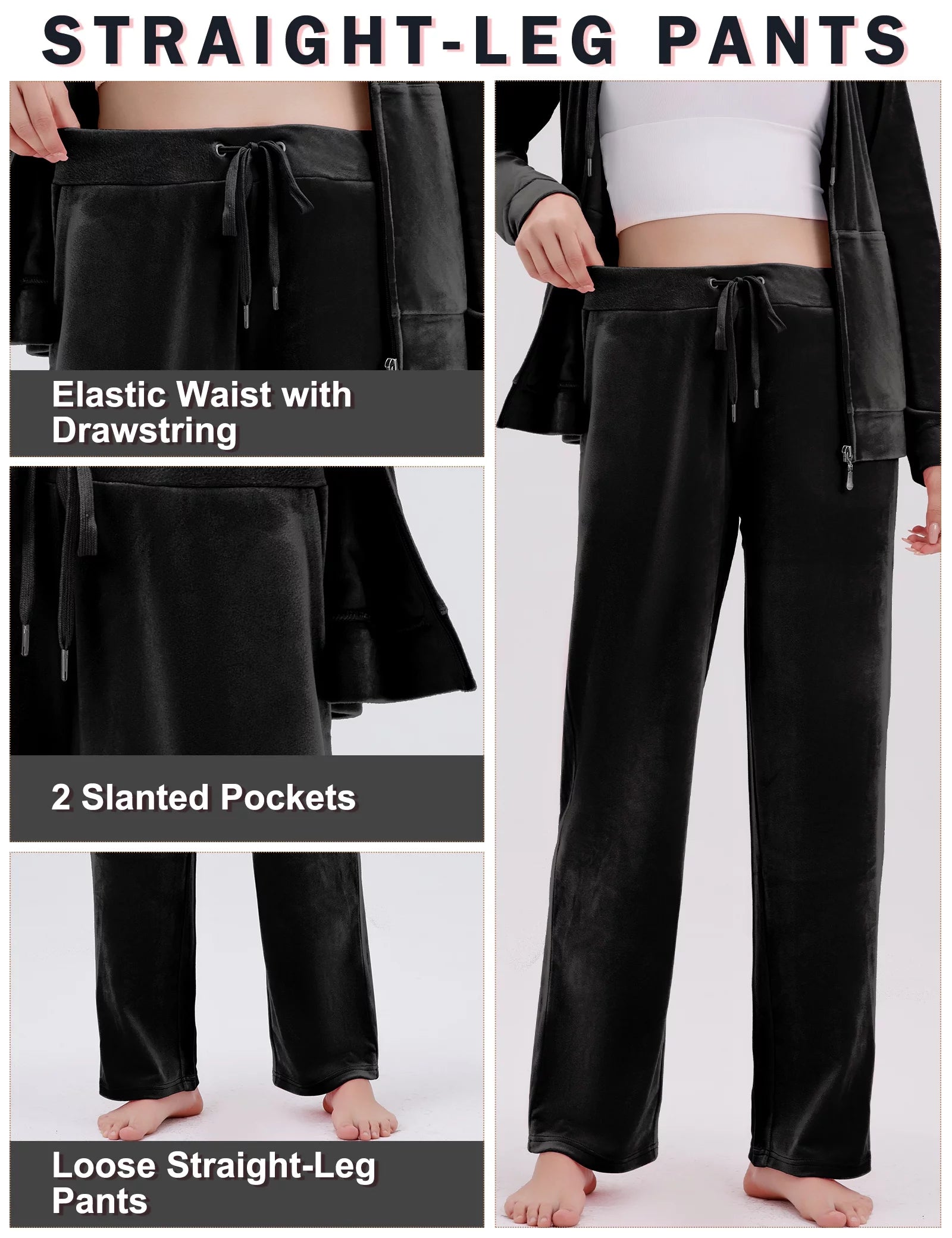 Black Velour 2 Piece Hoodie and Sweatpants Set F8710