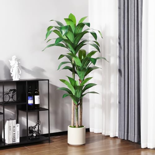 5ft Artificial Dracaena Tree with White Planter G360