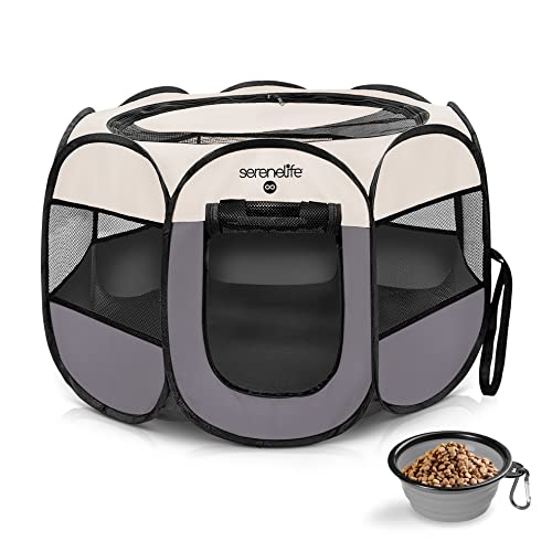 8-Panel Foldable Pet Playpen with Food/Water Bowl, Red V399790