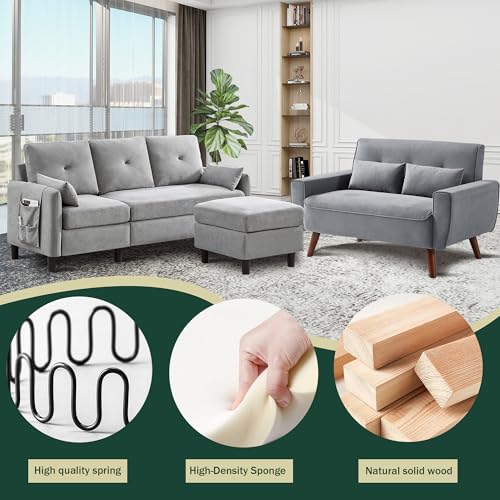 Light Grey Linen Convertible Sectional Sofa Set P342551