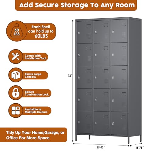 6 Door Metal Storage Locker with 18 Hooks, Black & Dark Grey V5677