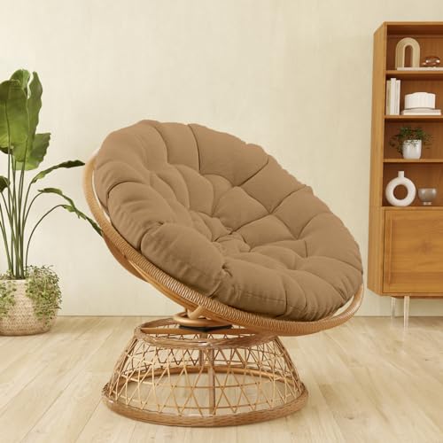 Oversized Dark Blue Wicker Papasan Chair with Cushion and 360 Degree Swivel Base S283