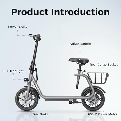Electric Scooter with Seat, Foldable E-Scooter, Dual Disc Brakes F225