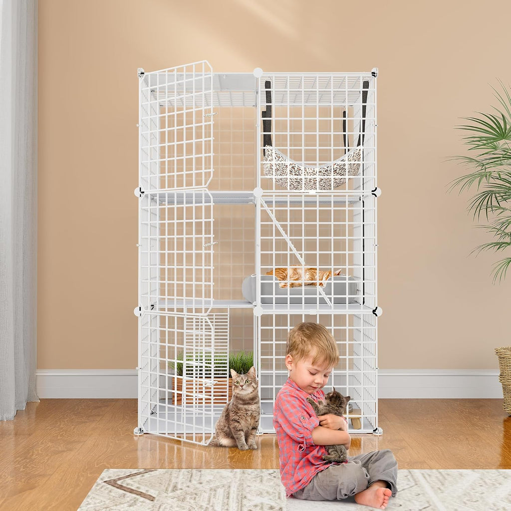 White 3-Tiers Metal Cat Cage X42273