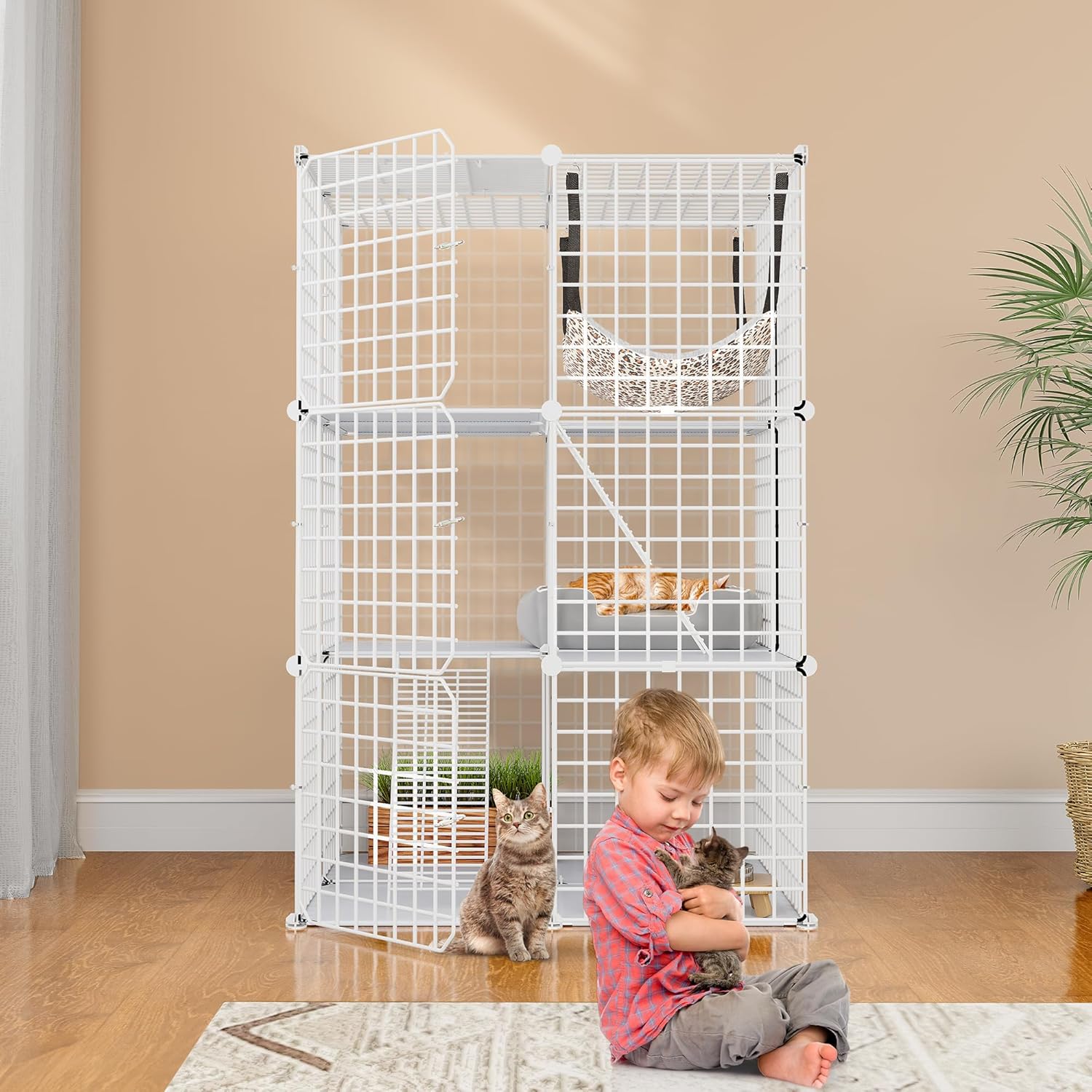 White 3-Tiers Metal Cat Cage X42273