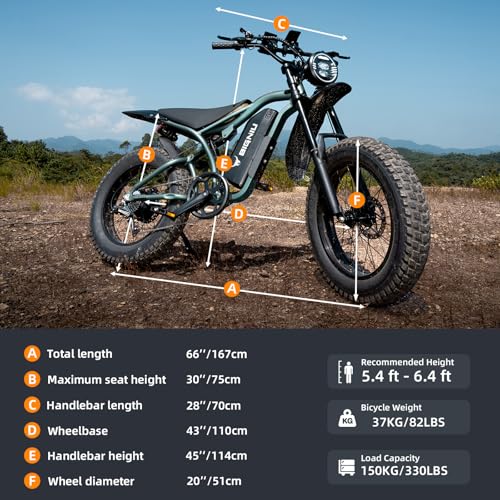20" Fat Tire Electric Bike with Peak 1200W Motor, 48V 15A Battery, 7-Speed, Dual Disc Brakes K47003