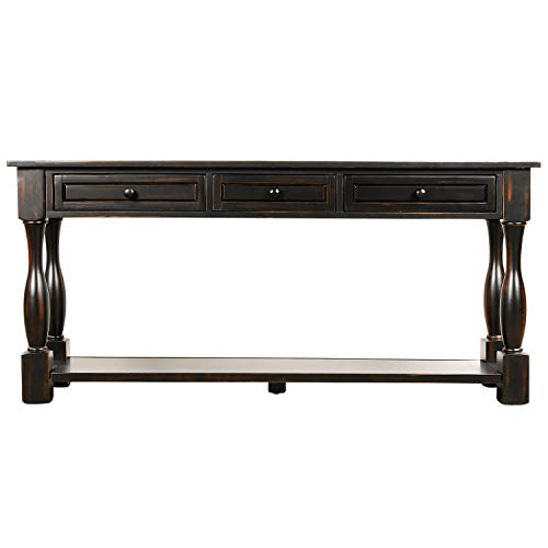 Solid Wood Console Table with 3 Drawers and Bottom Shelf Y30329