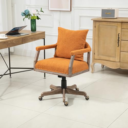 Light Blue Boucle Fabric Ergonomic Office Chair with Wheels and Wood Legs F40747