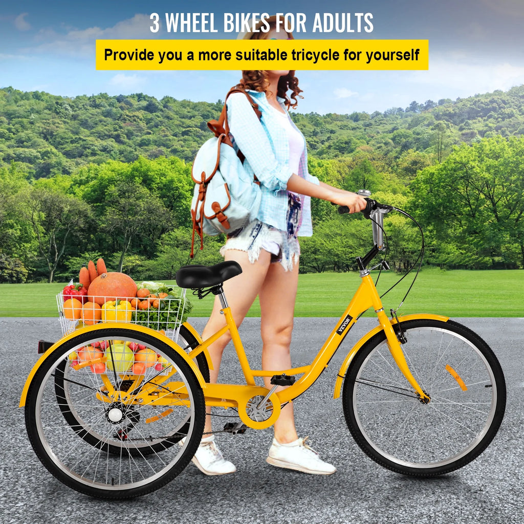 26in 7 Speed 3-Wheels Adult Tricycle with Basket L42897