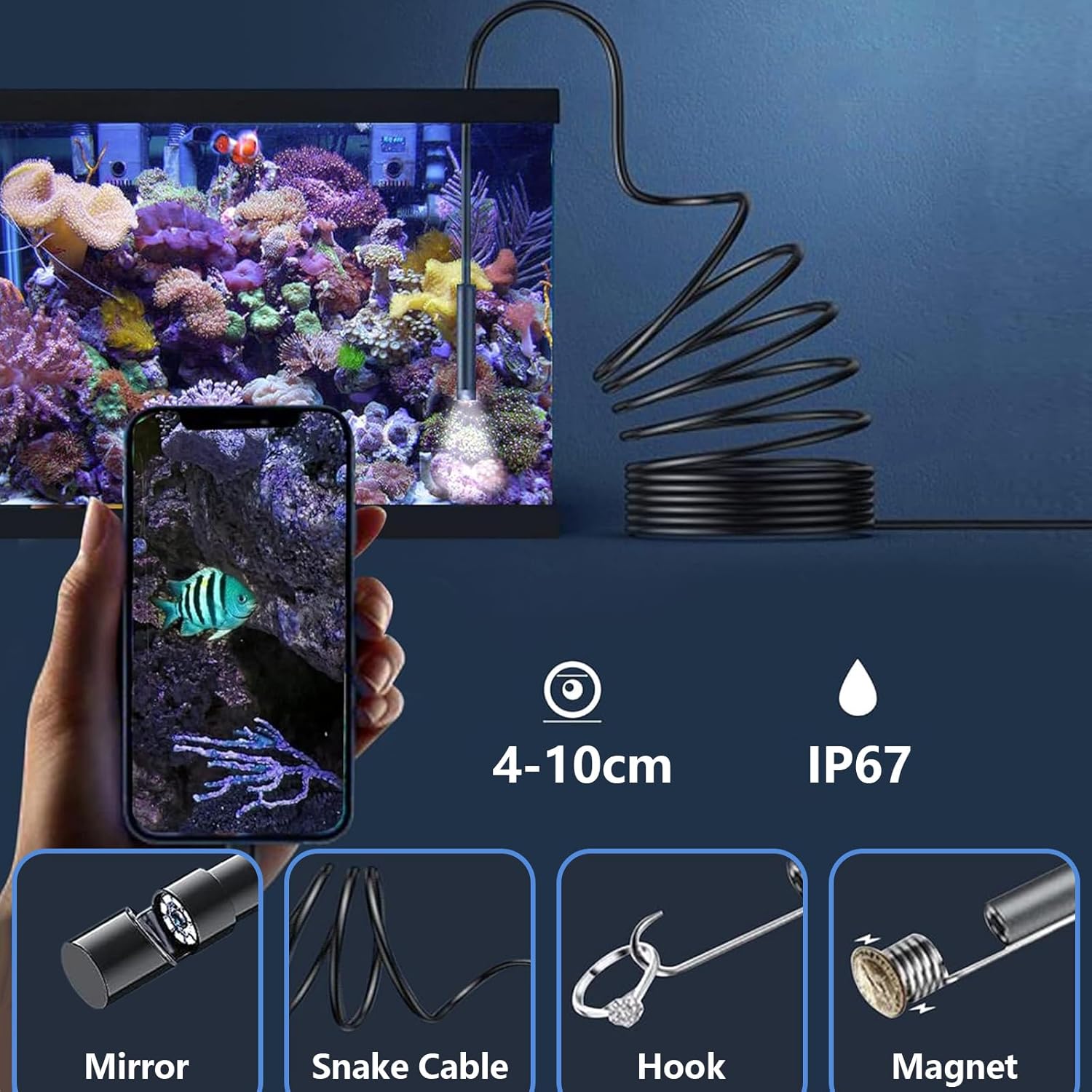 1920P HD Borescope with 8 Adjustable LED Lights, 16.4ft Semi-Rigid Cord, 7.9mm Industrial Endoscope S519327