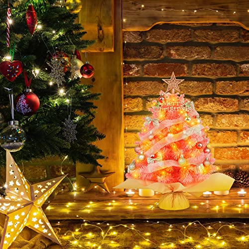 20" Pink Artificial Christmas Tree with Lights and Star Treetop Y462284