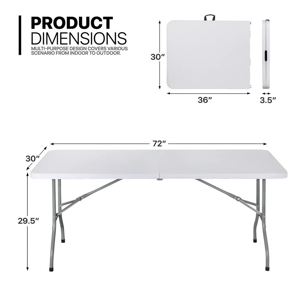 11-Piece 6 Ft Folding Dining Table with Chairs Set, White J149784