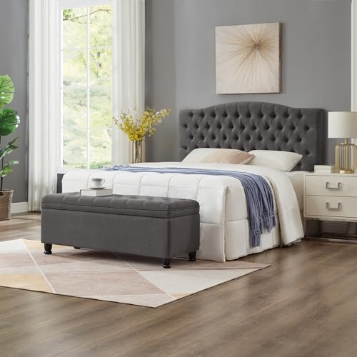 Gray Velvet Storage Ottoman Bench with Armrest E716805