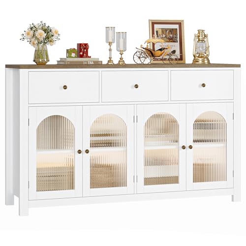 Black 55.1" Wood Buffet Cabinet with 3 Drawers and 4 Doors O487