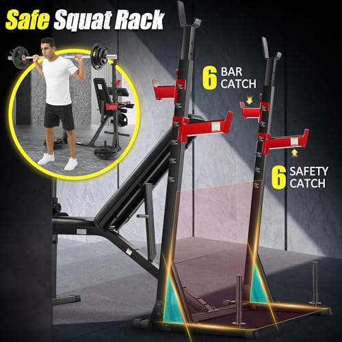 Professional Olympic Weight Bench Set with Squat Rack Adjustable Bench Press with Leg Extension and Curl Heavy-Duty Bench Press Preacher Curl Bench M53484