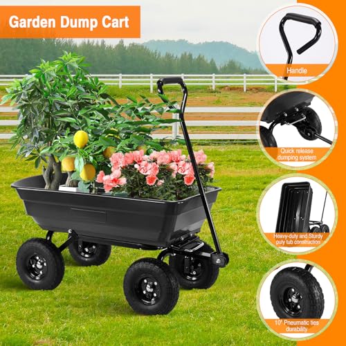 Black Steel Frame Utility Cart with 600 Pound Capacity and 10 Inch Tires L837