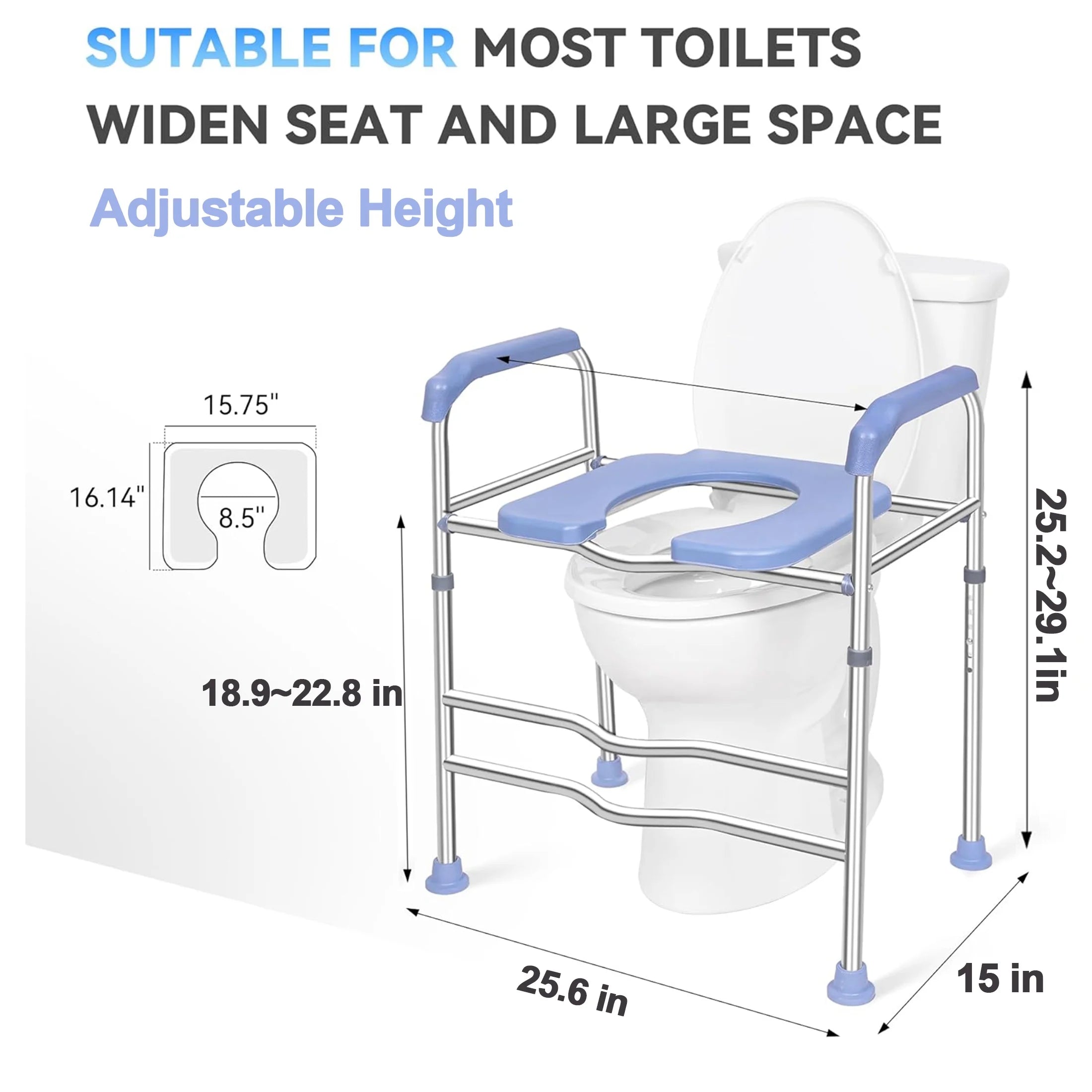 Raised Toilet Seat with Handles and Soft Seat, up to 400lbs Commode Chair J7621
