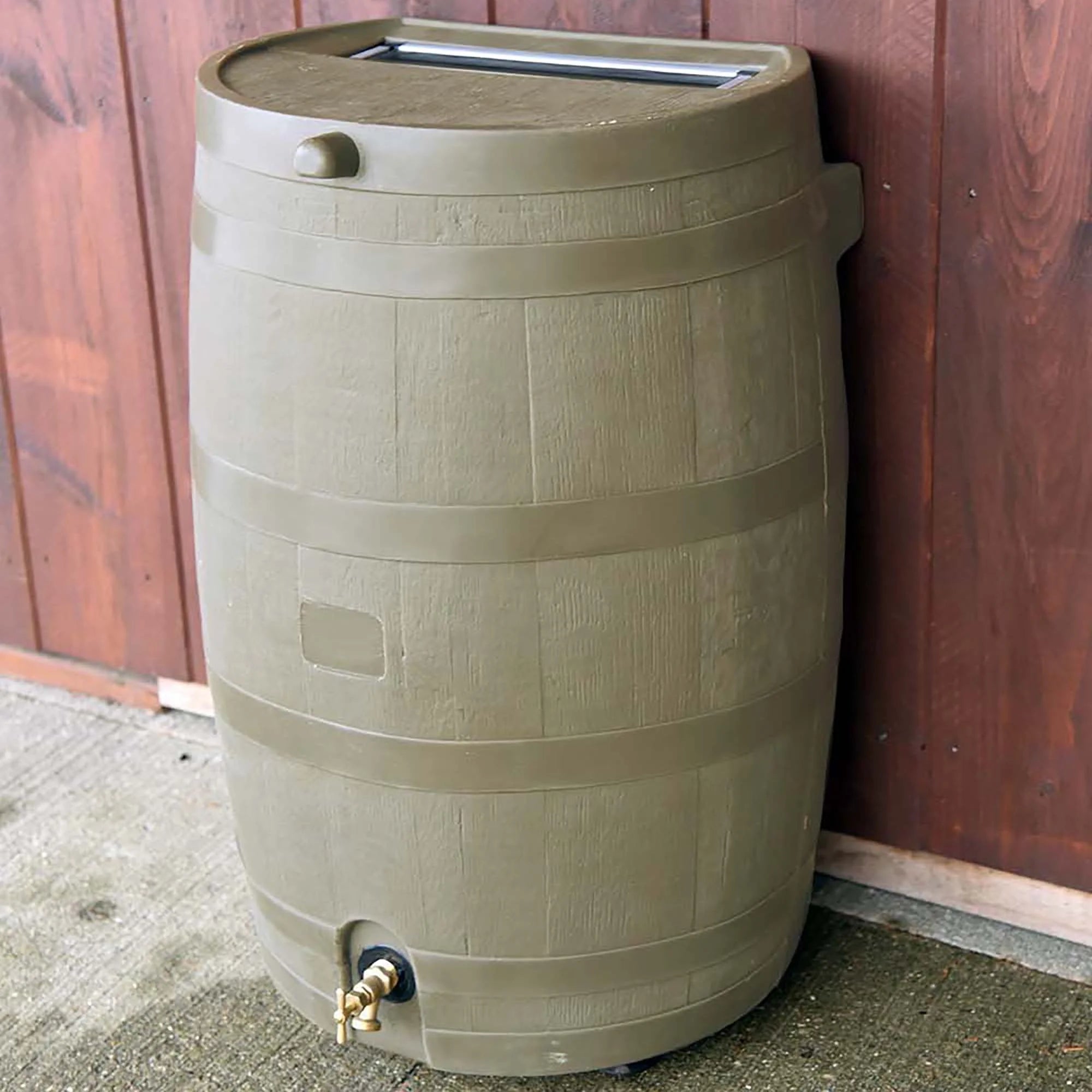Oak Polyethylene 50 Gallon Rain Barrel with Brass Spigot W998
