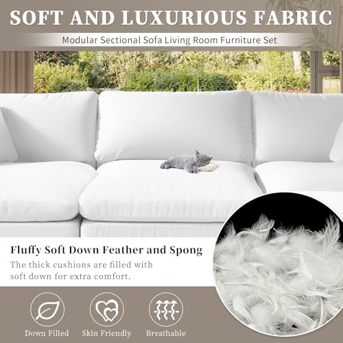 White U-Shaped Sectional Sofa with Detachable Covers T524469