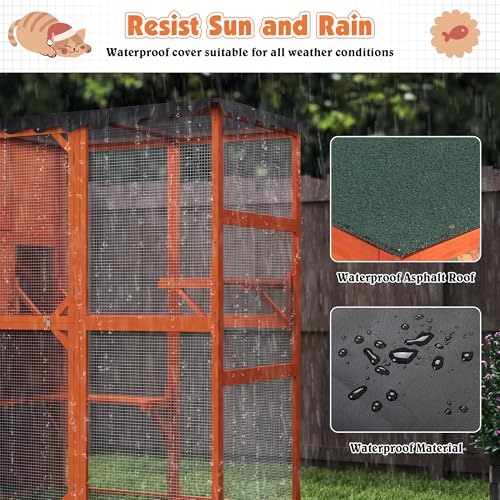 Large Wood Cat Catio with Weatherproof Roof, 2 Resting Rooms, 2 Platforms, 4-Tier Cat Playpen H4344