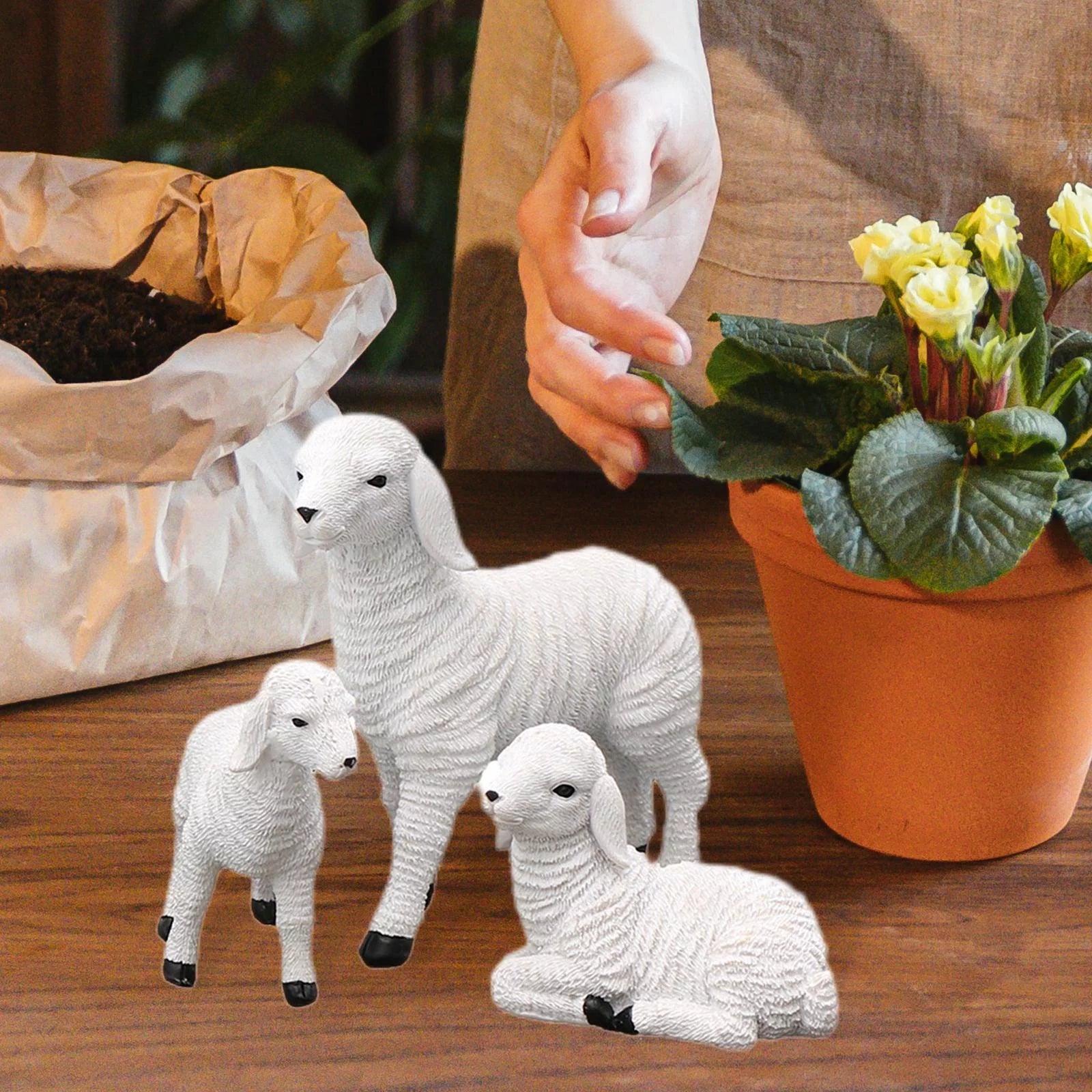 Set of 2 Resin Lamb Figurine Decoration I337891